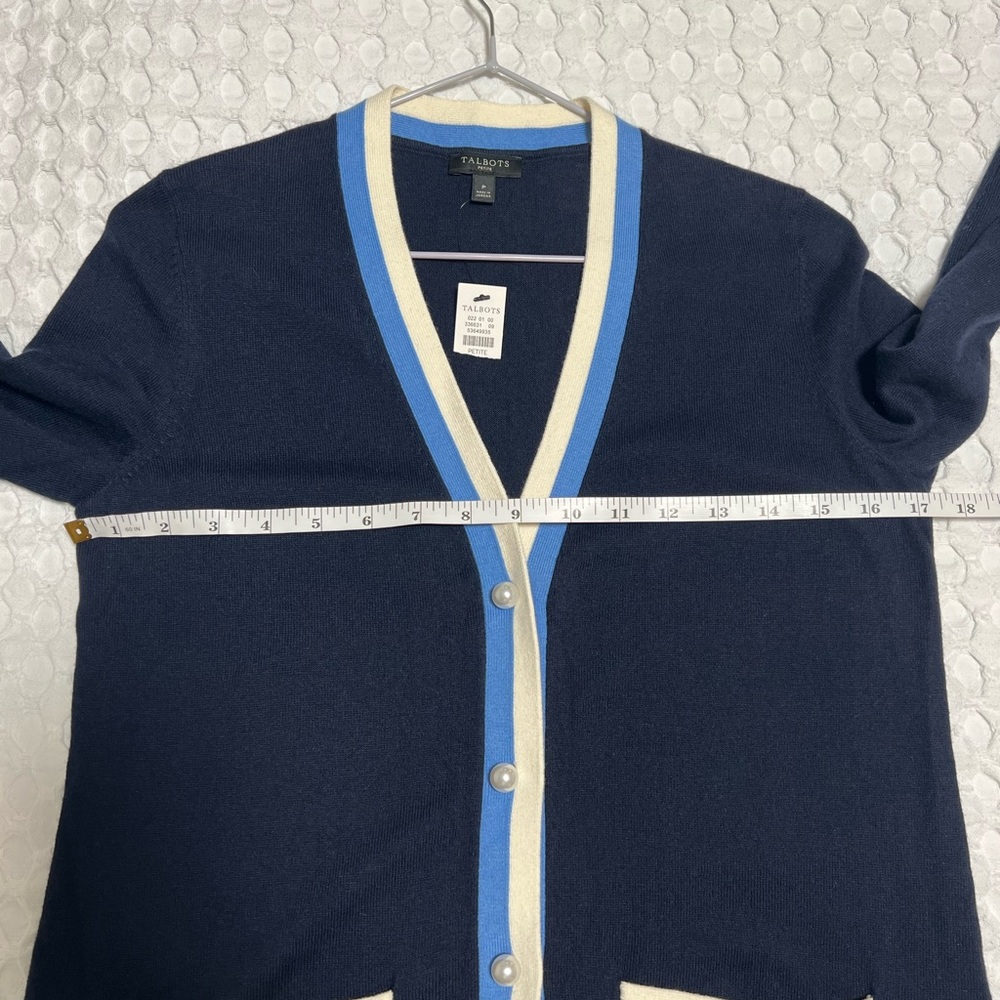 Talbots Navy Blue Soft Tipped Nautical Preppy Pearl Button Cardigan - Picture 7 of 9